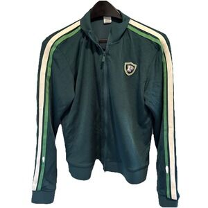 Victoria's Secret VS Pink Track Jacket Patch Hunter Green Silky Size M Full Zip